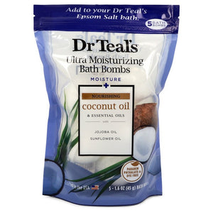 Dr Teal's Ultra Moisturizing Bath Bombs Five (5) 1.6 oz Moisture Rejuvinating Bath Bombs with Coconut oil, Essential Oils, Jojoba Oil, Sunfower Oil (Unisex) By Dr Teal's For Men